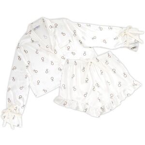 White Bride Pajama Set with Ring Pattern